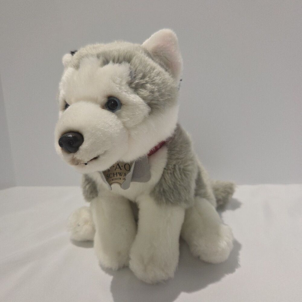 FAO Schwarz SIBERIAN HUSKY Wolf Puppy Dog 10" Plush Red Collar 2018 Toy